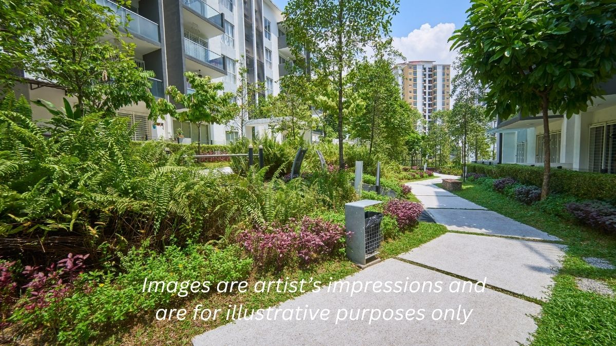 Indicative site plan layout of a Singapore condominium showing residential blocks, facilities zones and landscaped areas